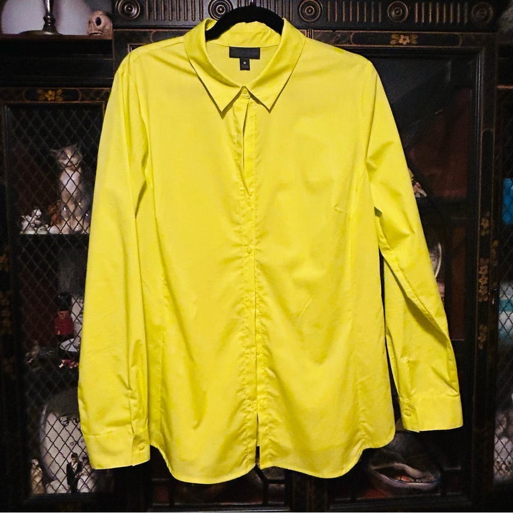 NWOT Worthington Neon Yellow Long Sleeve Button Down Dress Shirt Size 16